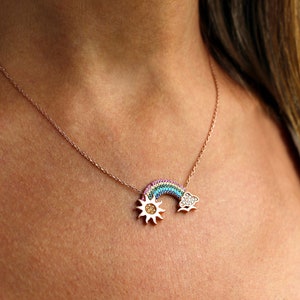 Rainbow Necklace, Colourful Silver Necklace, 925 Sterling Silver,Clouds, Christmas Gift for Her, Rainbow Charm Necklaces, Gift for Her