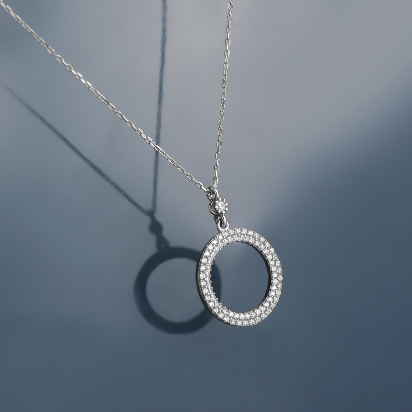 Circle With Diamonds Silver Necklace for Women - 925 …
