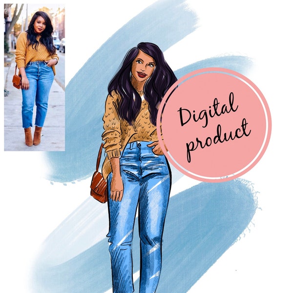 Custom Digital Fashion Illustration - Fashion Portrait from photo