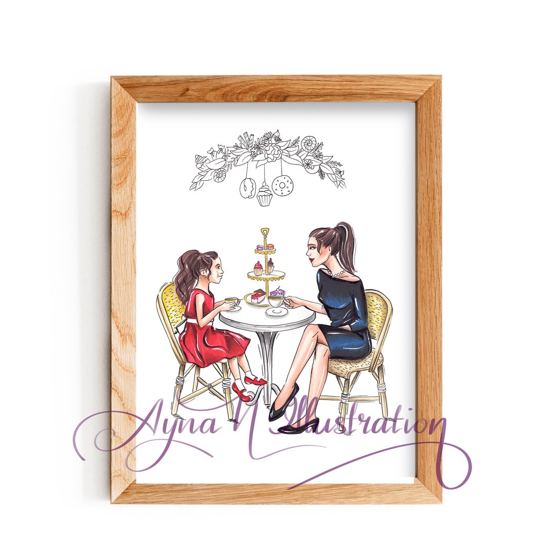 Mother Daughter Tea Time Fashion Illustration Print Gift - Etsy