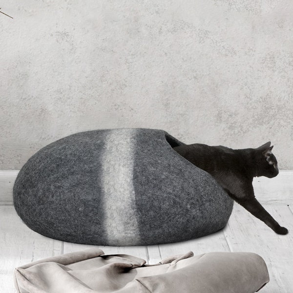 Mau | Felt Wool Cave, Cat Cave Bed, Modern Cat Bed, Modern Cat Cave, Cat Lover Gift, Felt Cave, Cave for Large Cats, Cat Beds, Stylish