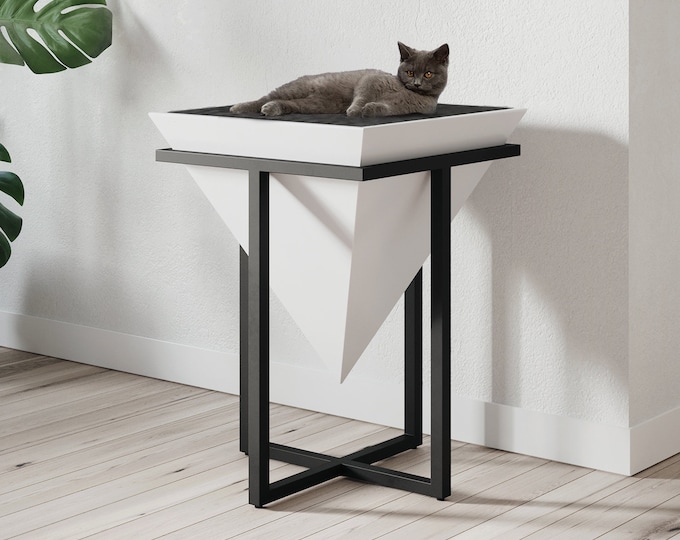Modern Cushioned Cat Bed, Luxury Modern Pyramid Cat Tree, Designer Cat