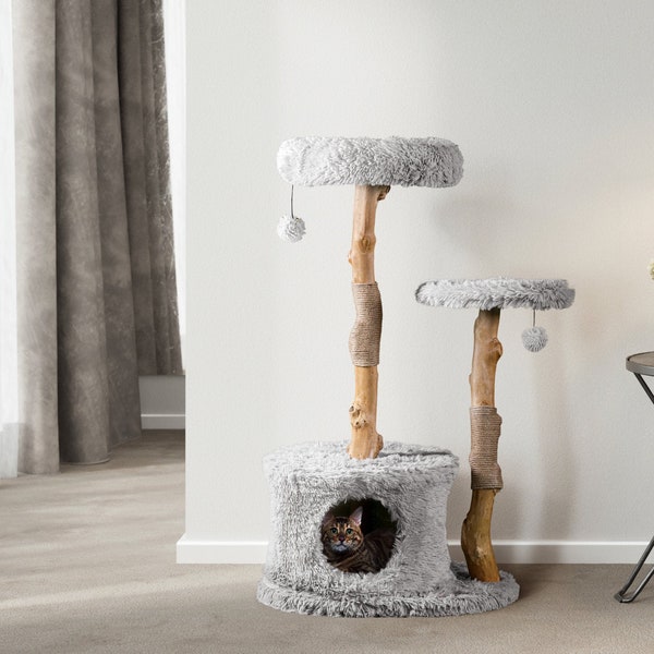 Wooden Cat Tree Condo, Modern Cat Tree Tower, Wooden Cat Tree, Cat Climbing Tree, Furniture For Cat, Cat Lover Gift, Cat Gifts | Mau