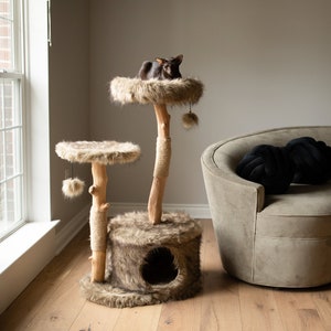 Wooden Cat Tree Condo, Unique Cat Trees, Wood Cat Tower, Cat Climbing Tree, Luxury Furniture, Cat Lover Gift, Cat Furniture, Cat Gifts | Mau