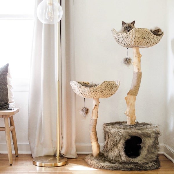 Wood Cat Tree Tower, Cat Climbing Tree, Furniture For Cat, Wooden Cat Condo, Unique Cat Tree, Cat Lover Gift, Cat Furniture, Cat Gift | Mau