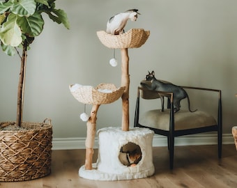 Wood Cat Tree Tower, Cat Climbing Tree, Cat Condo, Wooden Cat Tree, Unique Cat Trees, Luxury Cat Lover Gift, Cat Furniture, Cat Gift | Mau