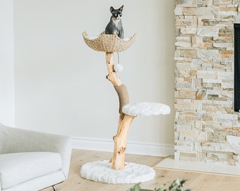 Cat Tree Tower, Modern Single Branch Cat Condo, Wood Cat Tree, Cat Climbing, Furniture For Cat, Cat Lover Gift, Cat Furniture,Cat Gift | Mau