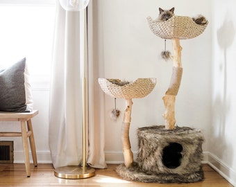 Wood Cat Tree Tower, Cat Climbing Tree, Furniture For Cat, Wooden Cat Condo, Unique Cat Tree, Cat Lover Gift, Cat Furniture, Cat Gift | Mau