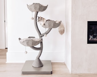 Torre de árbol para gatos rascador de 53", árbol trepador para gatos, condominio para gatos, árbol para gatos de madera, árboles para gatos únicos, regalo de lujo para amantes de los gatos, muebles para gatos / Mau