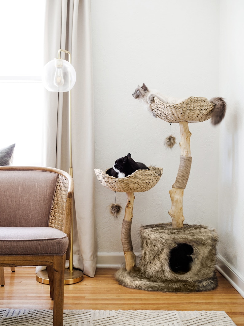 Wood Cat Tree Tower, Cat Climbing Tree, Cat Condo, Wooden Cat Tree, Unique Cat Trees, Luxury Cat Lover Gift, Cat Furniture, Cat Gift Mau image 8