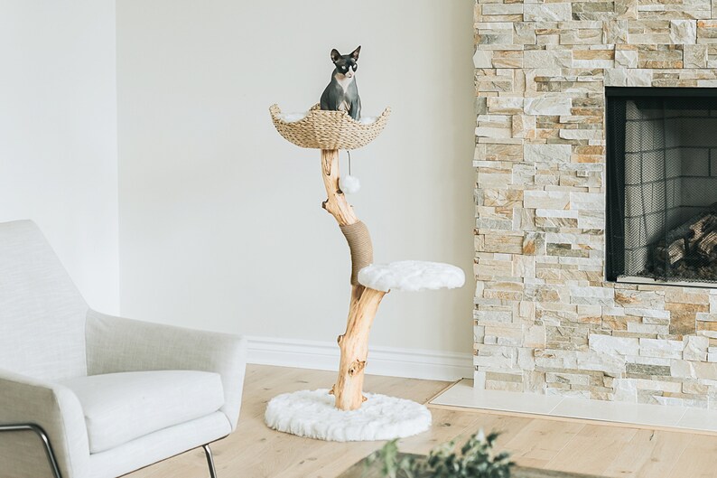 Cat Tree Tower, Modern Single Branch Cat Condo, Wood Cat Tree, Cat Climbing, Furniture For Cat, Cat Lover Gift, Cat Furniture,Cat Gift | Mau