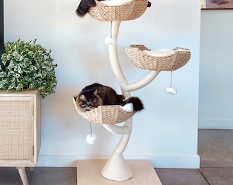 53" Scratching Cat Tree Tower, Cat Climbing Tree, Cat Condo, Wooden Cat Tree, Unique Cat Trees, Luxury Cat Lover Gift, Cat Furniture | Mau