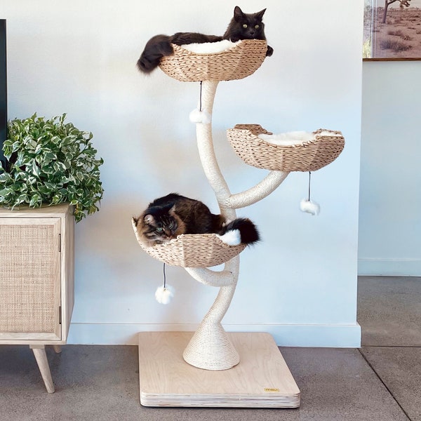 53" Kratzbaum, Kratzbaum aus Holz, Kratzbaum aus Holz, Einzigartige Kratzbäume, Luxus-Geschenk für Katzenliebhaber, Katzenmöbel | Mau