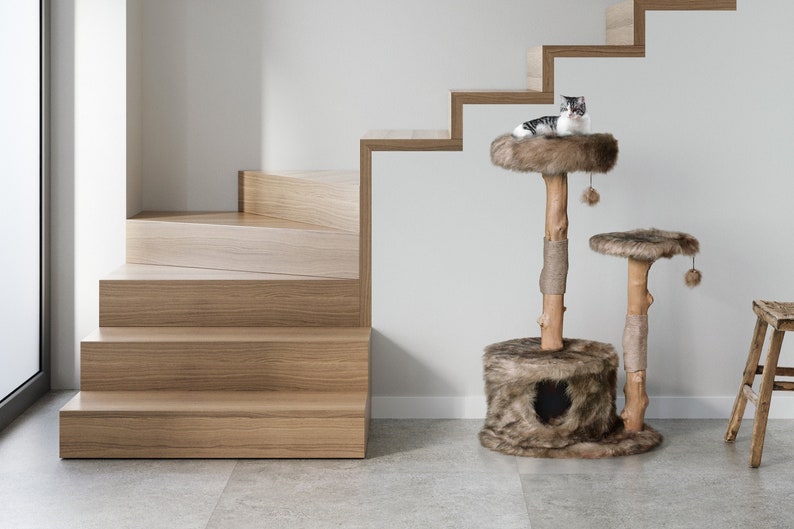 Mau Wooden Cat Tree Unique Cat Trees Wood Cat Tower Cat Brown