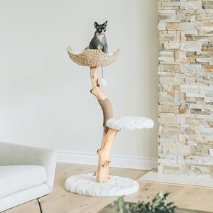 Wooden Cat Condo, Unique Cat Trees, Wood Cat Tree, Cat Climbing Tree, Furniture For Cat, Cat Lover Gift, Cat Furniture, Unique Cat Gifts White