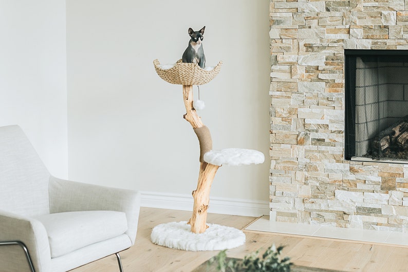 Wooden Cat Condo, Unique Cat Trees, Wood Cat Tree, Cat Climbing Tree, Furniture For Cat, Cat Lover Gift, Cat Furniture, Unique Cat Gifts White