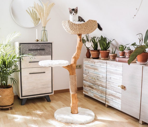 cat-tree-tower-modern-single-branch-cat-condo-wood-cat-tree-etsy