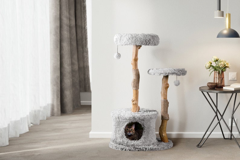 Wooden Cat Tree Condo, Modern Cat Tree Tower, Wooden Cat Tree, Cat Climbing Tree, Furniture For Cat, Cat Lover Gift, Cat Gifts Mau image 1