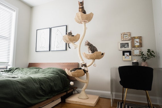 73&quot; Scratching Modern Cat Tree Tower, Cat Climbing Tree, Cat Condo, Wooden Cat Tree, Unique Cat Trees, Luxury Cat Gift, Cat Furniture | Mau