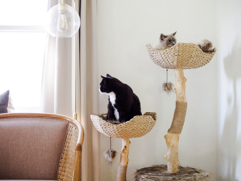 Wood Cat Tree Tower, Cat Climbing Tree, Furniture For Cat, Wooden Cat Condo, Unique Cat Tree, Cat Lover Gift, Cat Furniture, Cat Gift Mau image 3