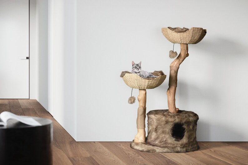 Wooden Cat Condo Unique Cat Trees Wood Cat Tower Cat Etsy