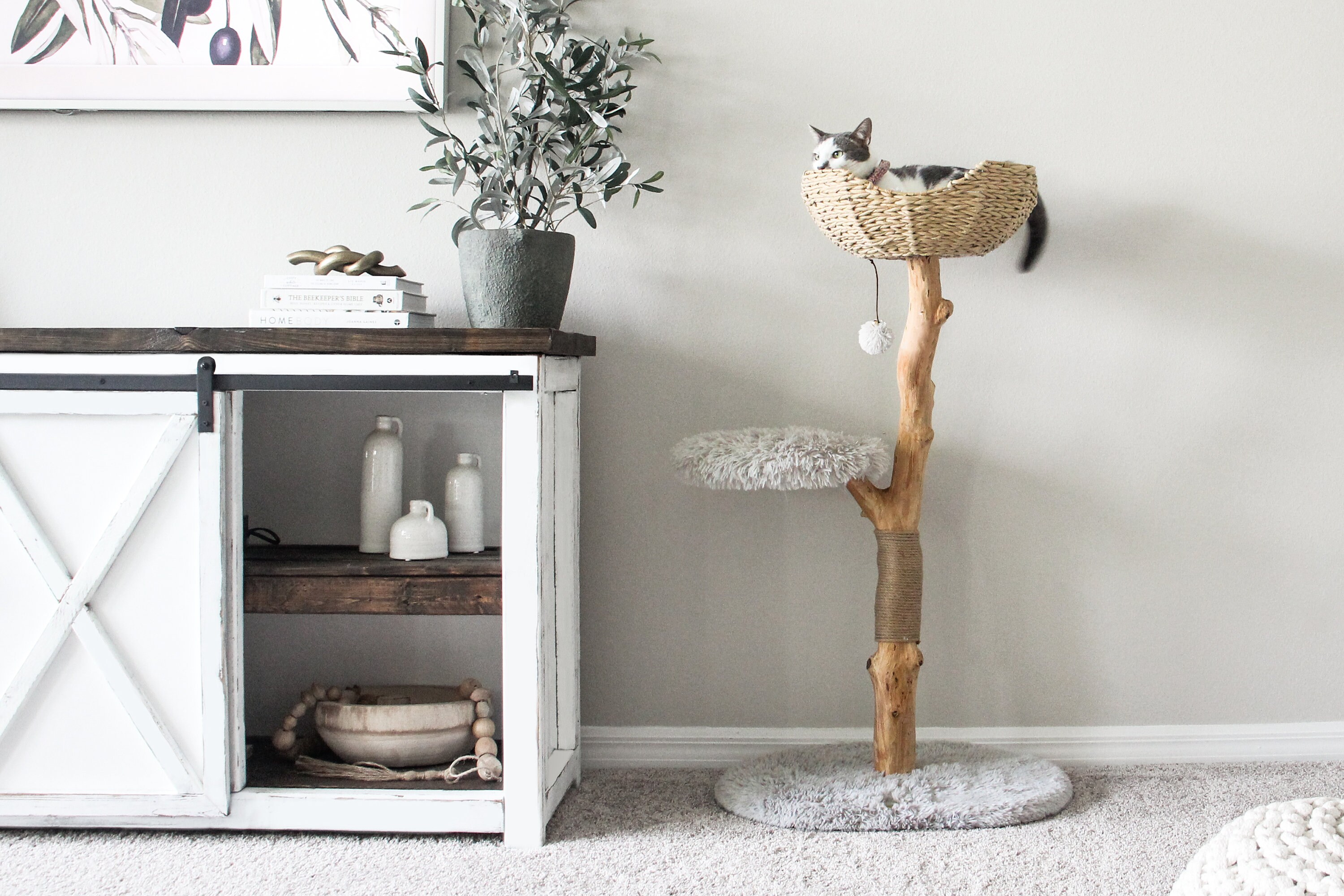 Cat Tree Tower Modern Single Branch Cat Condo Wood Cat Tree Etsy UK