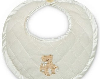 Cream Teddy Bear Bib Personalized Embroidered
