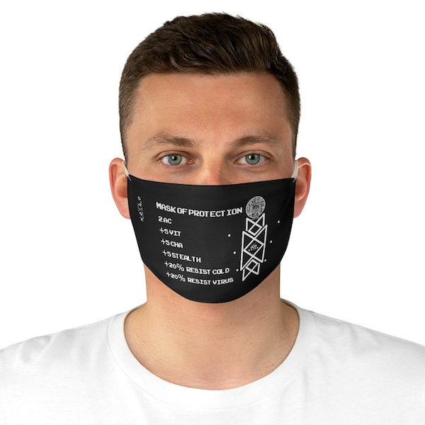 Mask of Protection D&D Inspired Dungeons and Dragons White Polyester Elastic Earloop Face Mask One Size Fits All