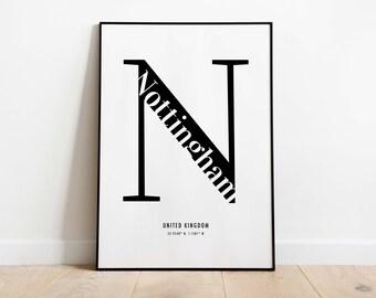 Nottingham Print, Location Print, Wall Print, New Home Gift, Custom Print, Home Decor, A4, A5