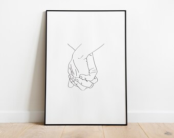 Hand In Hand, Wall Print, Hand Illustration, Holding Hands, Minimal, Custom Print, Home Decor, A4, A5