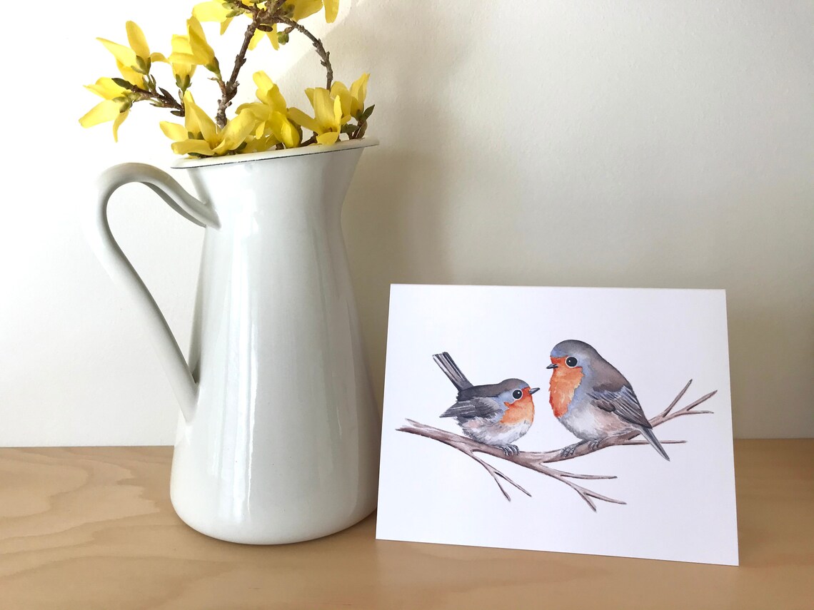 Two Robins Greeting Card / Bird Card / Blank Card / Art Card ...