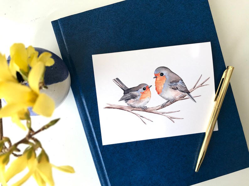 Two Robins Greeting Card / Bird Card / Blank Card / Art Card ...