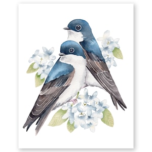 Tree Swallows Watercolor Art Print / Watercolor Tree Swallows Print / Watercolor bird Print / Gift for Bird Lovers/ Tree Swallow Bird Print
