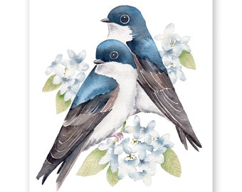 Tree Swallows Watercolor Art Print / Watercolor Tree Swallows Print / Watercolor bird Print / Gift for Bird Lovers/ Tree Swallow Bird Print