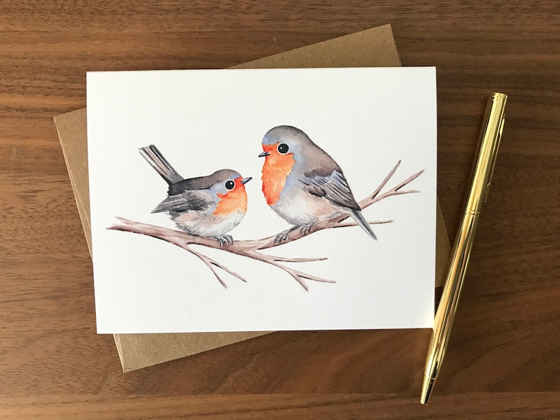 Two Robins Greeting Card / Bird Card / Blank Card / Art Card ...