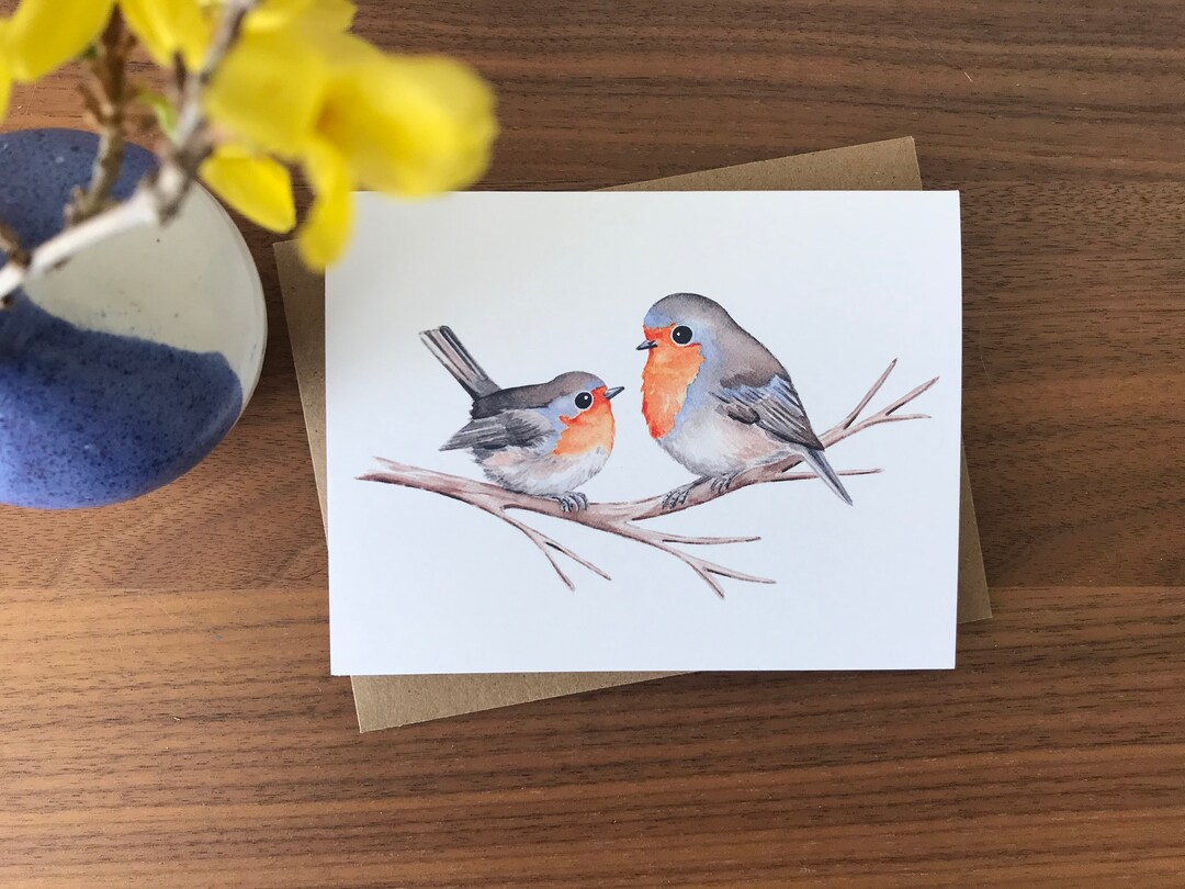 Two Robins Greeting Card / Bird Card / Blank Card / Art Card ...