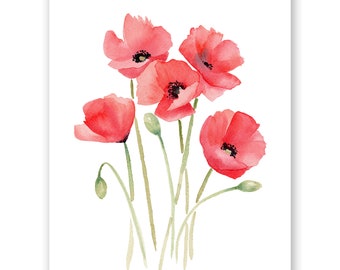 Red Poppies Print / Poppy Art Print / Watercolor flower print / Red Flower Watercolor Art / Floral Art Print / Gift for her / Wall Decor