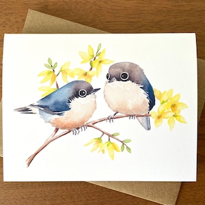 Tarjeta de felicitación de dos trepadores / Tarjeta de pájaro / Tarjeta en blanco / Tarjeta de cumpleaños / Tarjeta de acuarela