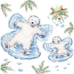 8 "x 8" Eisbär Schneeengel Aquarell Art Print / Eisbär Aquarell Illustration / Geschenk für Tierliebhaber / Süße Tiermalerei