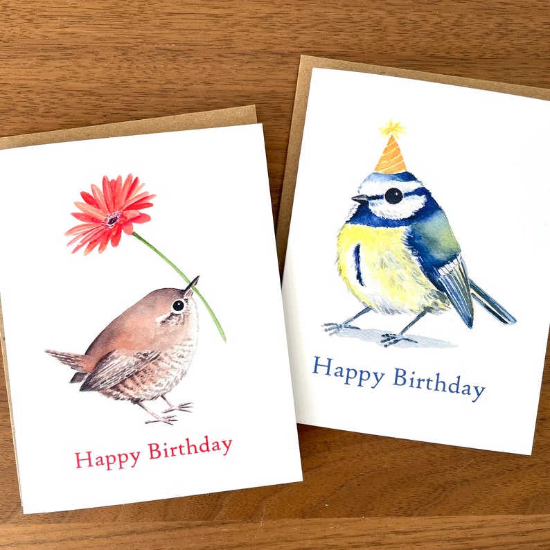 Bird Birthday Card / Blank Card / Watercolor Birthday Card / Birthday ...