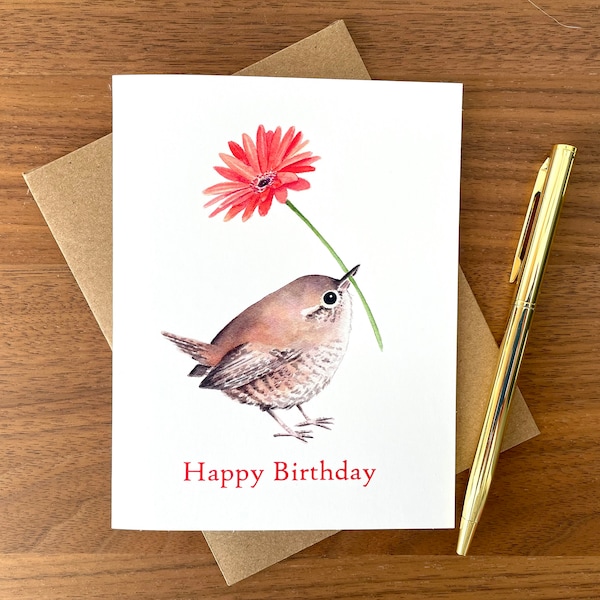 Carte d'anniversaire oiseau / carte vierge / carte d'anniversaire aquarelle / carte d'anniversaire pour les amateurs d'oiseaux / jolie carte d'anniversaire