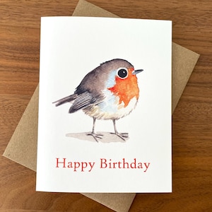 Carte d'anniversaire Robin / Carte oiseau / Jolie carte Robin / Carte d'art / Carte oiseau aquarelle