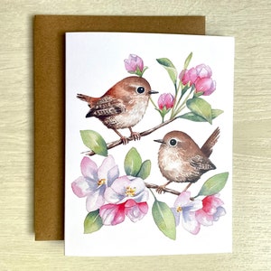 Spring Wrens Greeting Card / Watercolor Card / Bird Card / Blank Card / Watercolor bird card / Art Card / Thank you Card / Birthday Card image 4