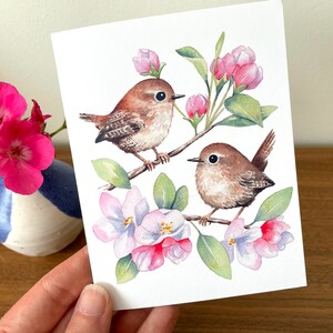 Spring Wrens Greeting Card / Watercolor Card / Bird Card / Blank Card / Watercolor bird card / Art Card / Thank you Card / Birthday Card image 5