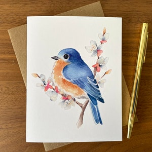 Carte de voeux merlebleu de l'Est / Carte aquarelle / Carte oiseau / Carte vierge / Carte oiseau aquarelle / Carte d'art / Carte de remerciement / Carte d'anniversaire