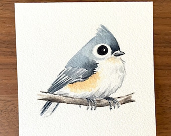4"x4" Tufted Titmouse Original Watercolor Painting / Bird watercolor painting / Gift for Bird Lover / Cute bird painting / Nature Gift