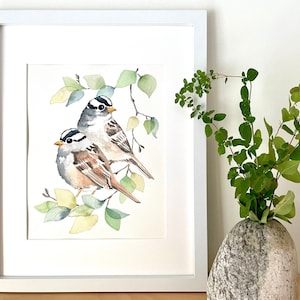White-crowned Sparrows Original Watercolor Painting / 8&quot;x10&quot; Bird watercolor painting / Gift for Bird Lover / Cute bird painting