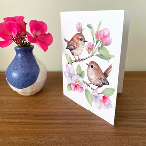 Spring Wrens Greeting Card / Watercolor Card / Bird Card / Blank Card / Watercolor bird card / Art Card / Thank you Card / Birthday Card image 7