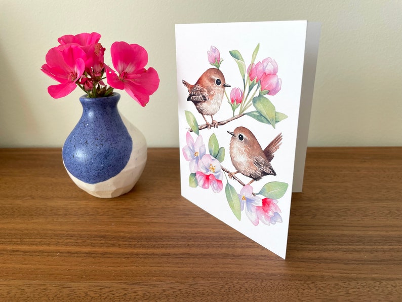 Spring Wrens Greeting Card / Watercolor Card / Bird Card / Blank Card / Watercolor bird card / Art Card / Thank you Card / Birthday Card image 7