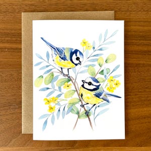 Carte de voeux mésanges bleues / Carte aquarelle / Carte oiseau / Carte vierge / Carte oiseau aquarelle / Carte d'art / Carte de remerciement / Carte d'anniversaire
